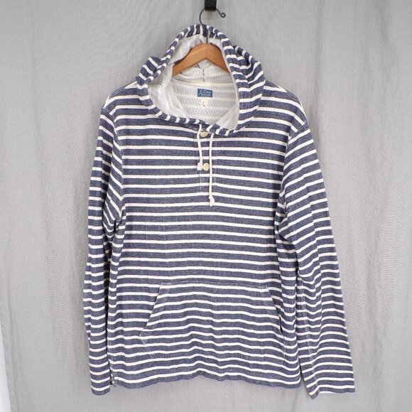 J. Crew Tops - J. Crew Vintage Fleece Women's L Pullover Hoodie Blue White Stripe Cozy Cotton